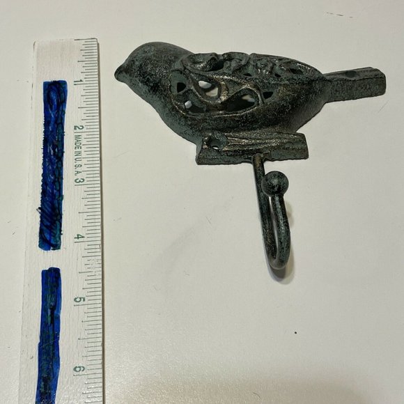 Cast Iron Metal Songbird Bird Bath Towel coat Jacket Hooks (2) Patina Look - Picture 7 of 8